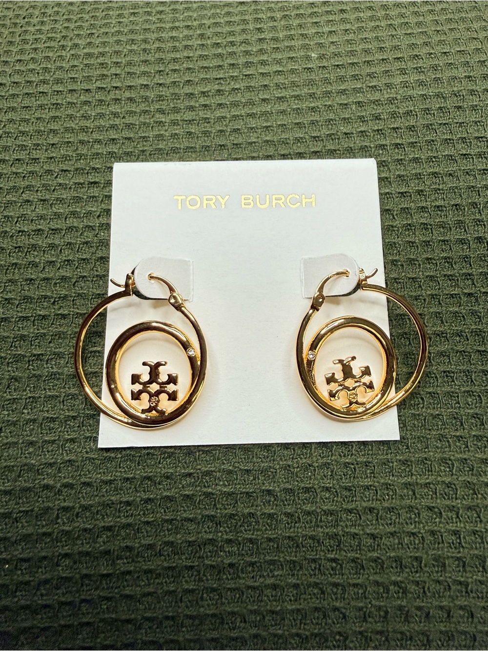 Tory Burch Polished Gold Double Circle Logo Drop Earrings